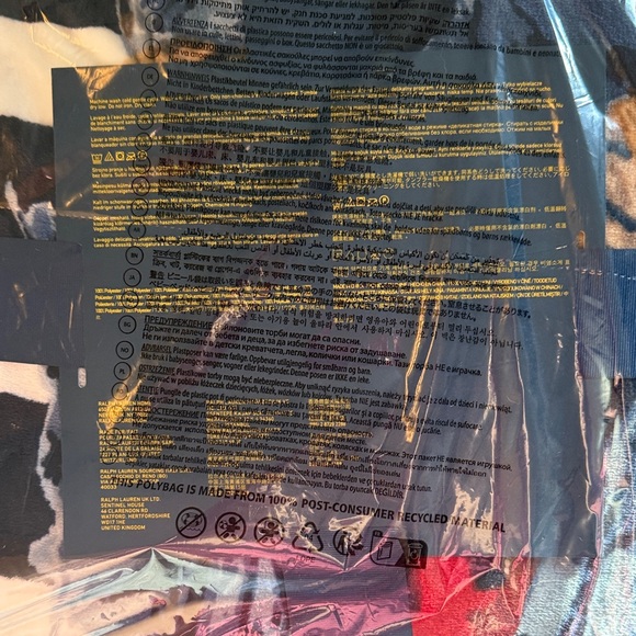 NWT Polo Ralph Lauren Bear Soft Fleece Throw Blanket White Navy Blue Stripes - Picture 3 of 4